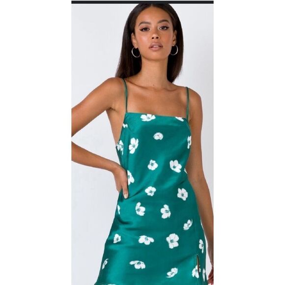 Princess Polly Women's Floral‎ Satin Slip Mini Dress Green Size 6 - Picture 15 of 15
